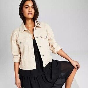 New! BB Dakota Denim Cropped Ivory Cream Jean Jacket